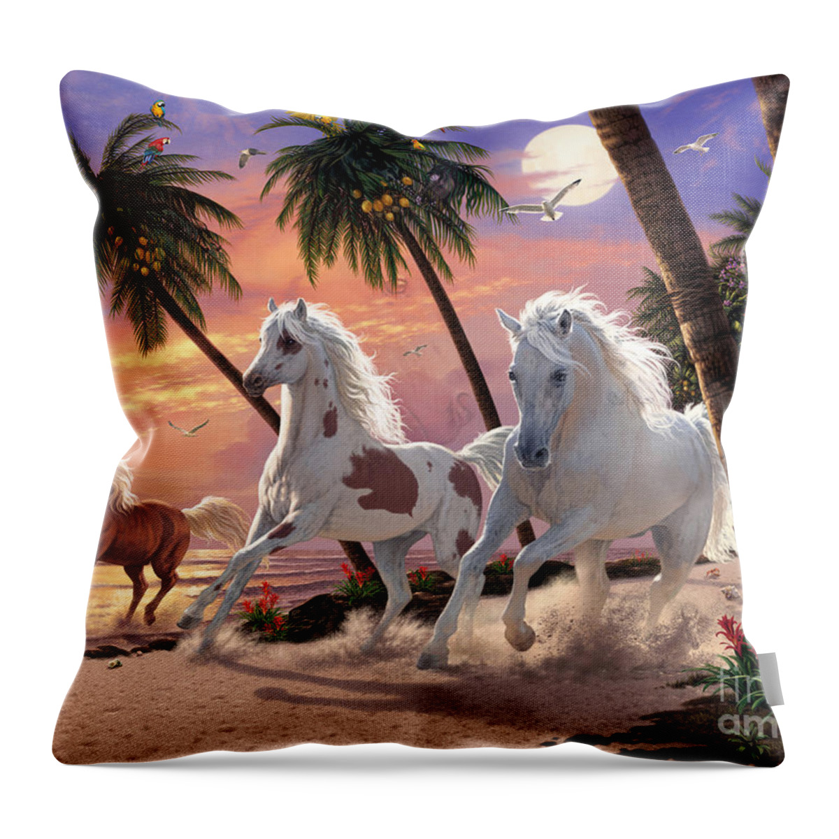 Horses Throw Pillow featuring the digital art White Horses by MGL Meiklejohn Graphics Licensing