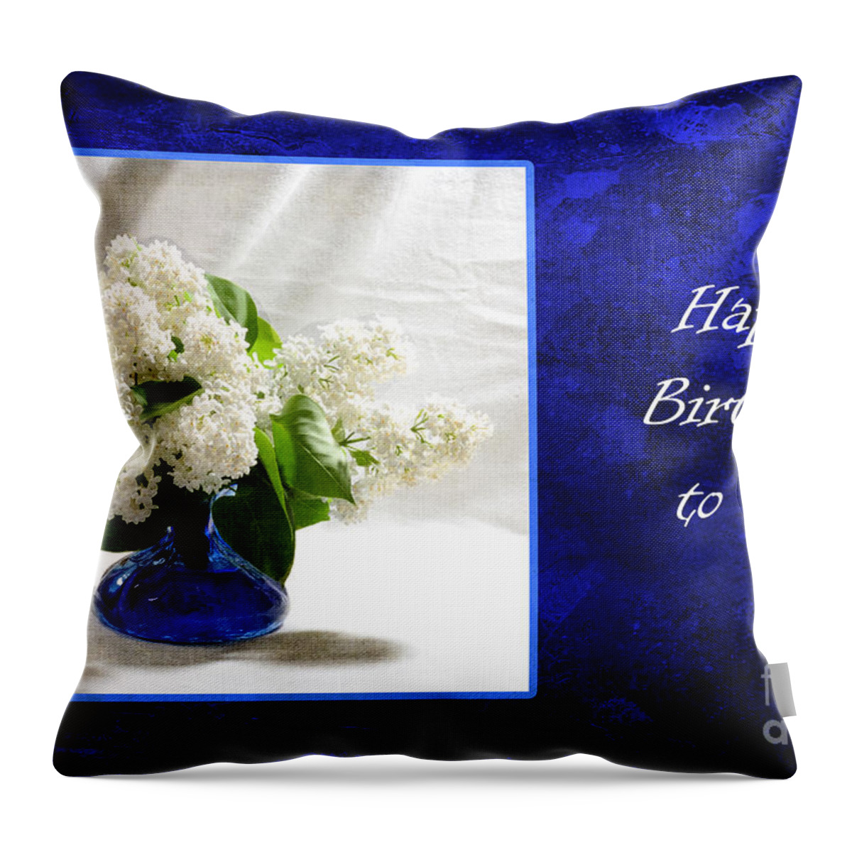 Message Throw Pillow featuring the photograph White Lilacs on Blue by Randi Grace Nilsberg