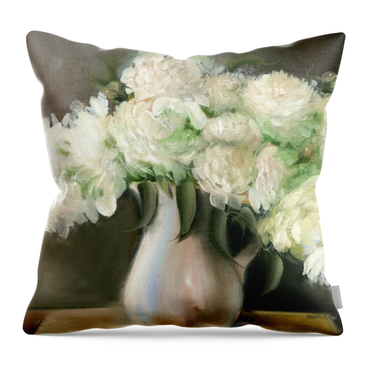 White Flowers Throw Pillow featuring the painting White Peonies by Melissa Herrin