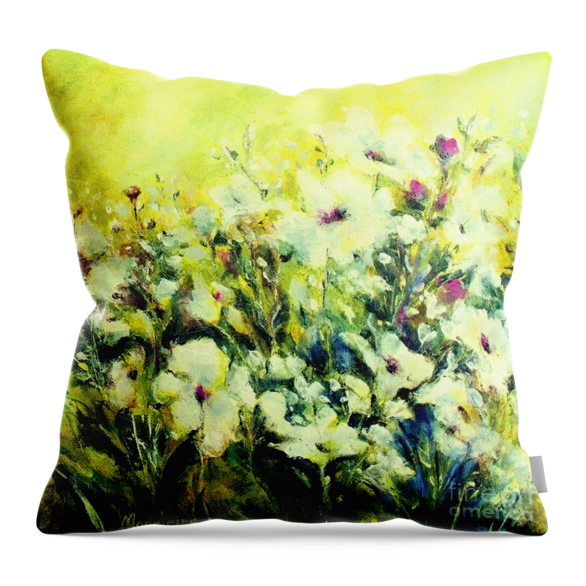 Flowers Throw Pillow featuring the painting White Poppy Garden by Madeleine Holzberg
