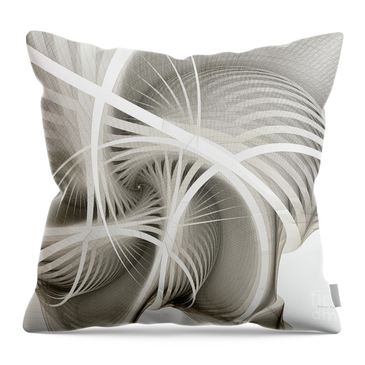 Fractal Throw Pillow featuring the digital art White Ribbons Spiral by Karin Kuhlmann
