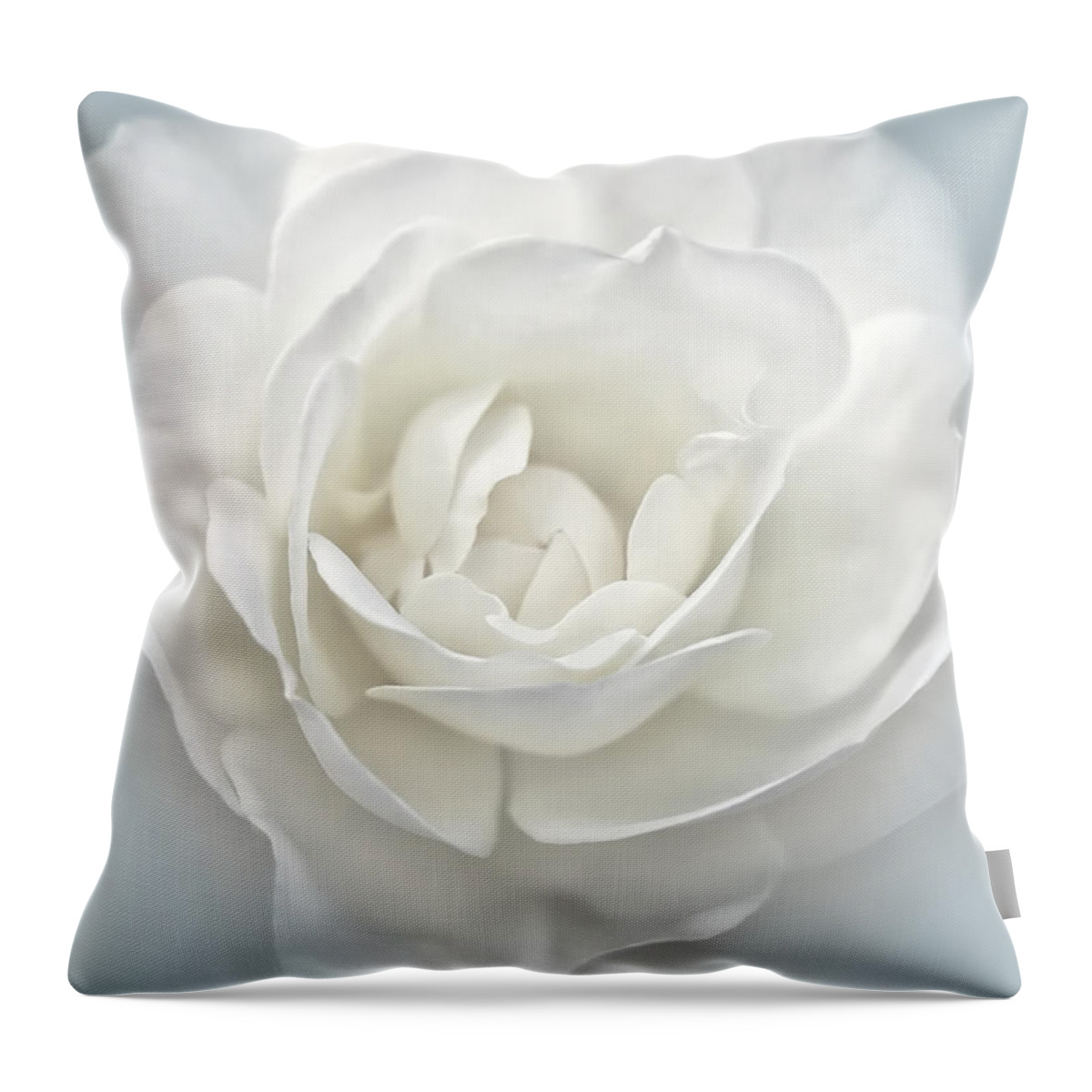 Rose Throw Pillow featuring the photograph White Rose Flower Silver Blue by Jennie Marie Schell