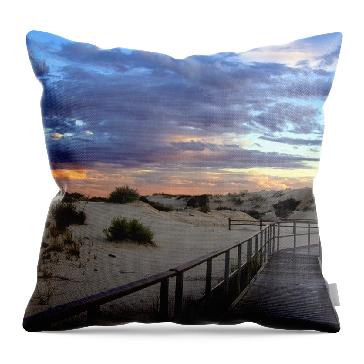 White Sands Throw Pillow featuring the photograph White Sands Boardwalk at Sunset by Diana Powell