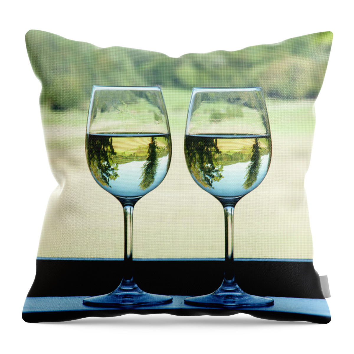 Two Objects Throw Pillow featuring the photograph White Wine On A Rural Windowsill by Bill Boch