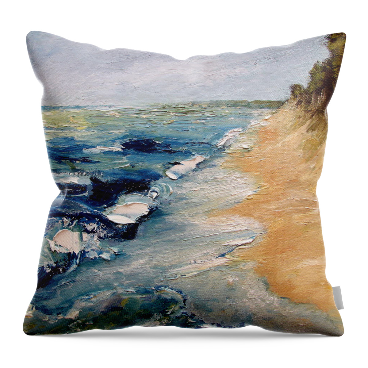 Whitecaps Throw Pillow featuring the painting Whitecaps on Lake Michigan 3.0 by Michelle Calkins