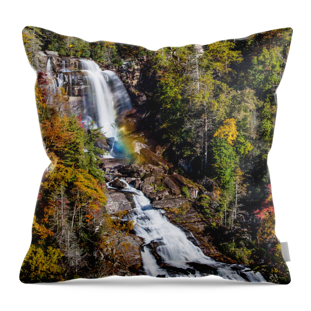 Whitewater Falls Throw Pillow featuring the photograph Whitewater Falls with Rainbow by John Haldane