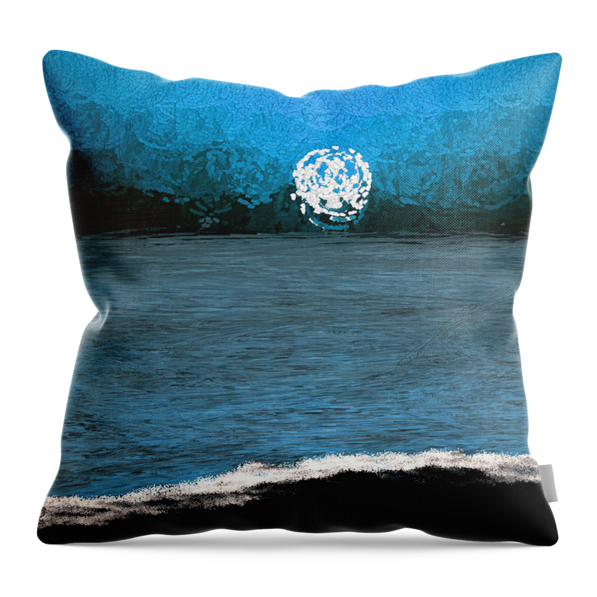 Blue Throw Pillow featuring the painting Whitewater in the moonlight by Bruce Nutting