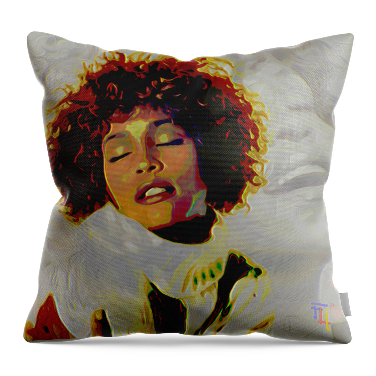 Whitney Houston; Patterns; Portraits; Face; Hair; Eyes; Nose; Mouth; Head; Woman; Girl; People; Singer; Celebrities; Famous; Actress Throw Pillow featuring the painting Whitney Houston by Fli Art