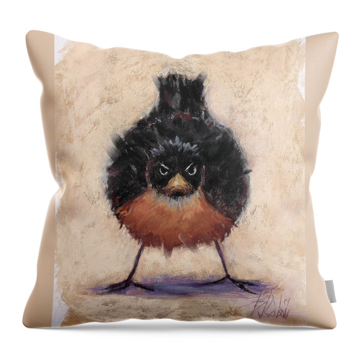Mad Bird Throw Pillow featuring the pastel Who Are You Calling Fat by Billie Colson