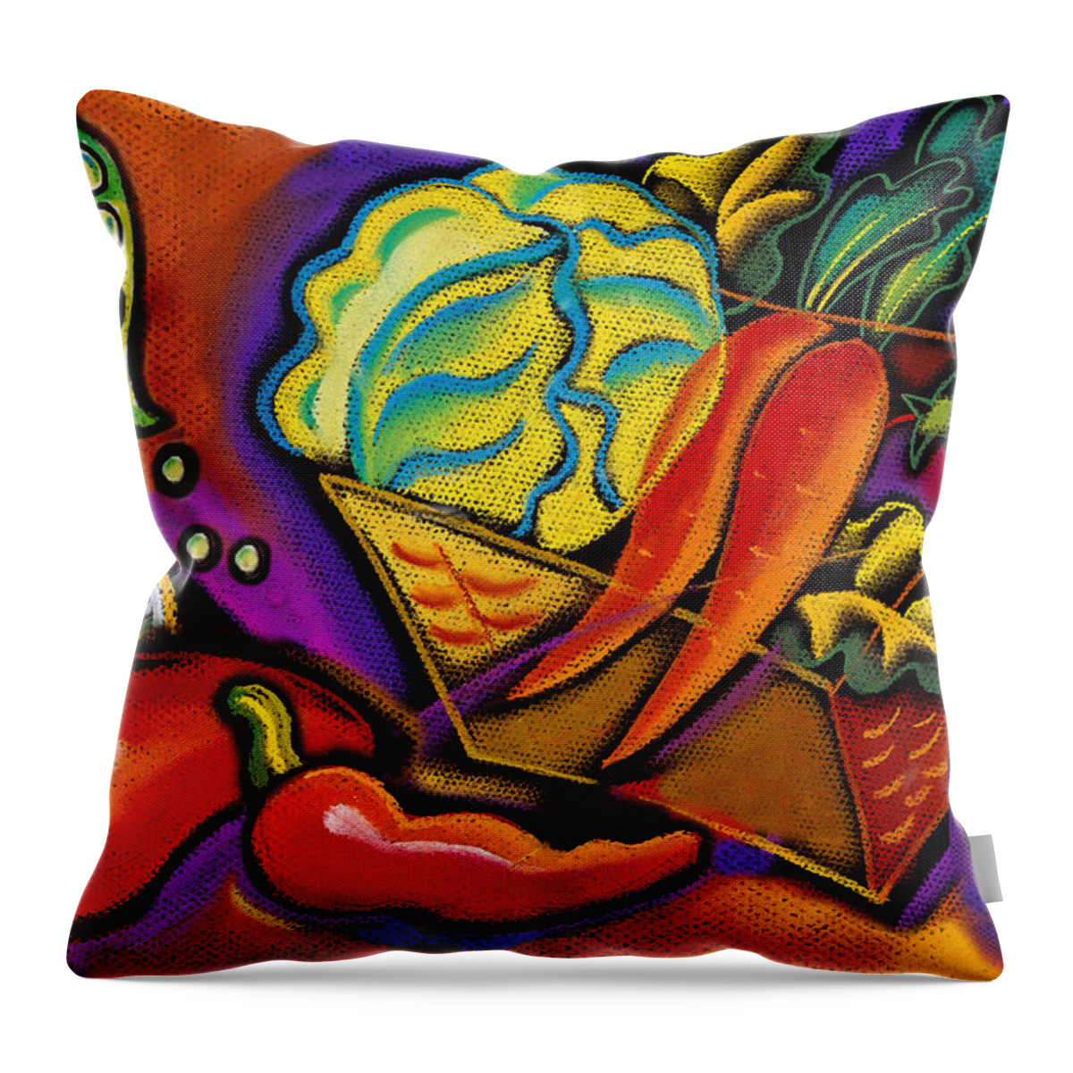 Abundance Appetite Appetizing Cabbage Carrot Color Color Image Colour Delicious Drawing Food Food And Drink Fruit Green Bean Group Hardy Health Healthy Horizontal Illustration Illustration And Painting Large Group Of Objects Lemon Lettuce Nobody Nutrition Pea Pepper Seasoning Squash Tomato Vegetable Wholesome Throw Pillow featuring the painting Very Healthy for You by Leon Zernitsky