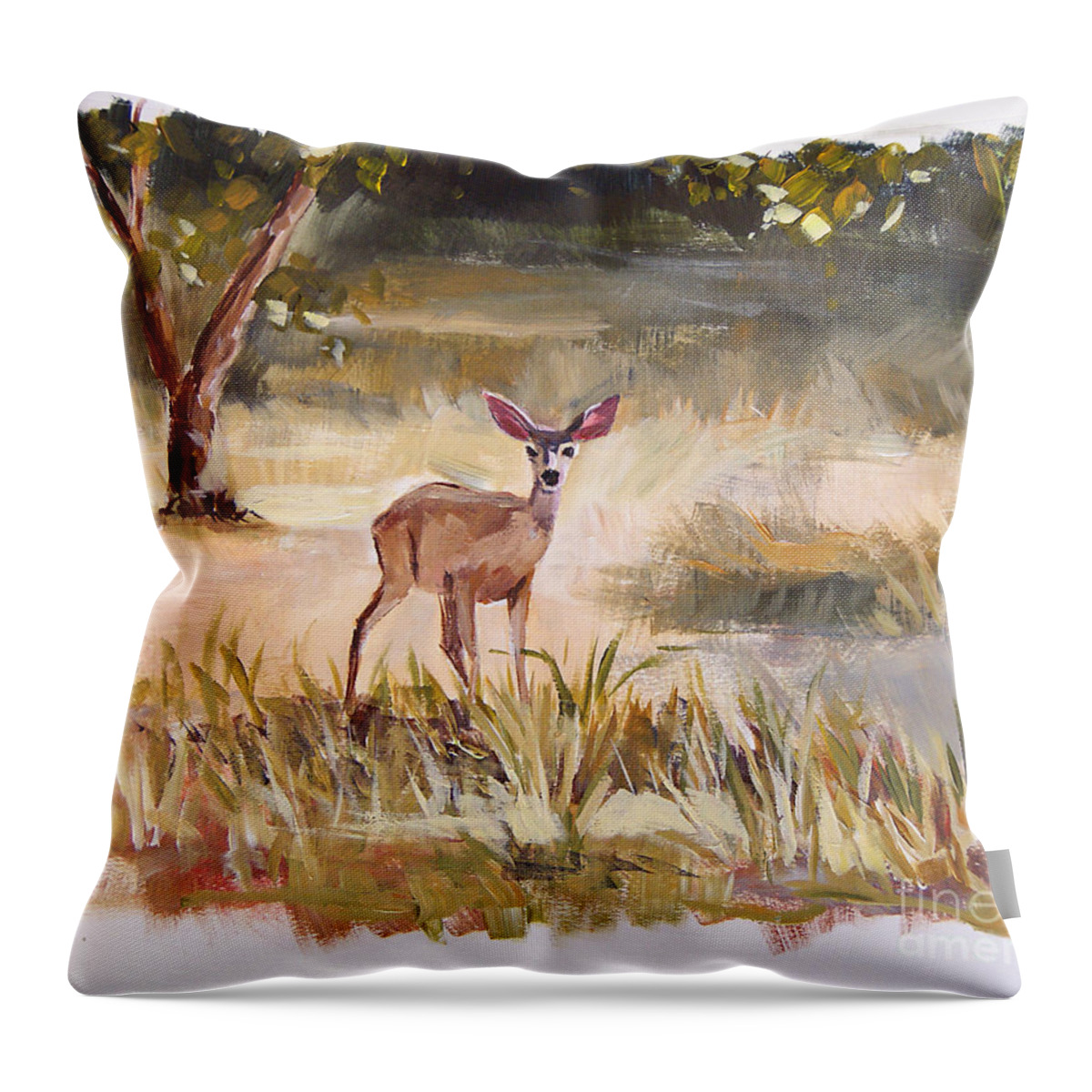 Nature Throw Pillow featuring the painting Who's There by Jennifer Beaudet