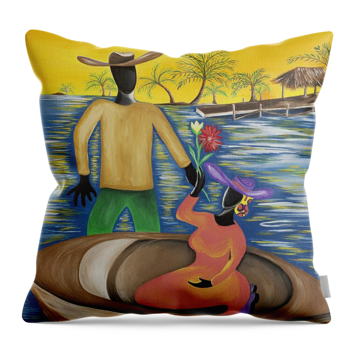 Romance Throw Pillow featuring the painting Why the Moon Smiles by Patricia Sabreee