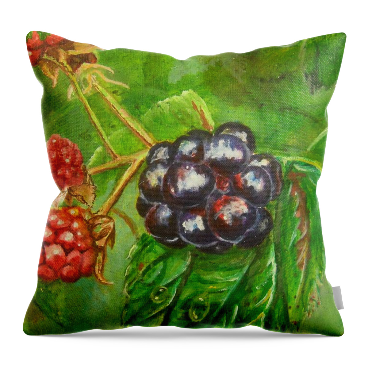 Spring Throw Pillow featuring the painting Wild BLackberries by Nicole Angell