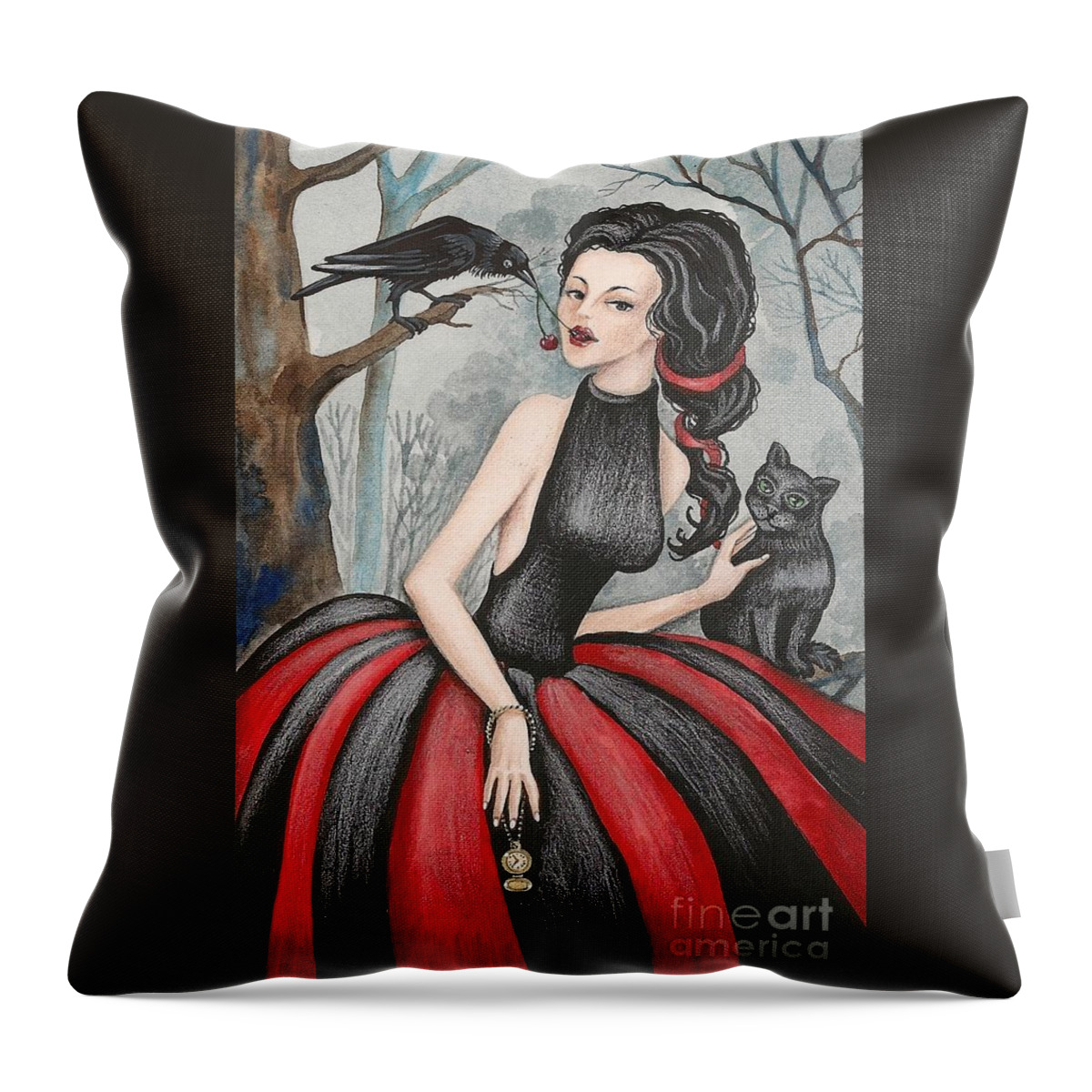 Print Throw Pillow featuring the painting Wild Cherry by Margaryta Yermolayeva