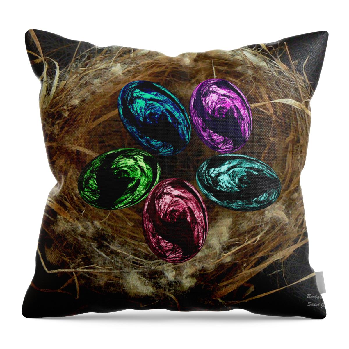 Digital Art Throw Pillow featuring the digital art Wild Eggs in my Nest by Barbara St Jean