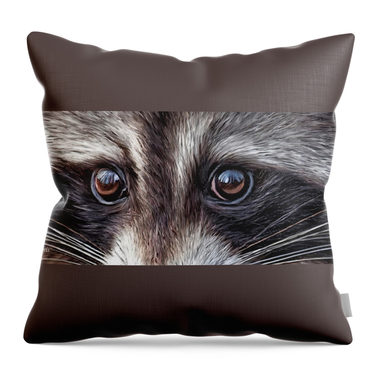 Raccoon Throw Pillow featuring the mixed media Wild Eyes - Raccoon by Carol Cavalaris