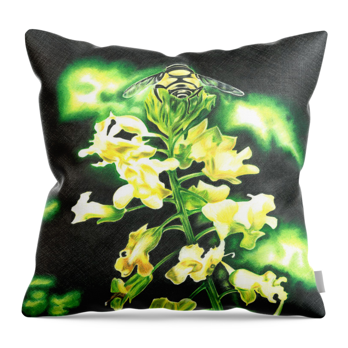 Bee Throw Pillow featuring the drawing Wild Flower by Troy Levesque