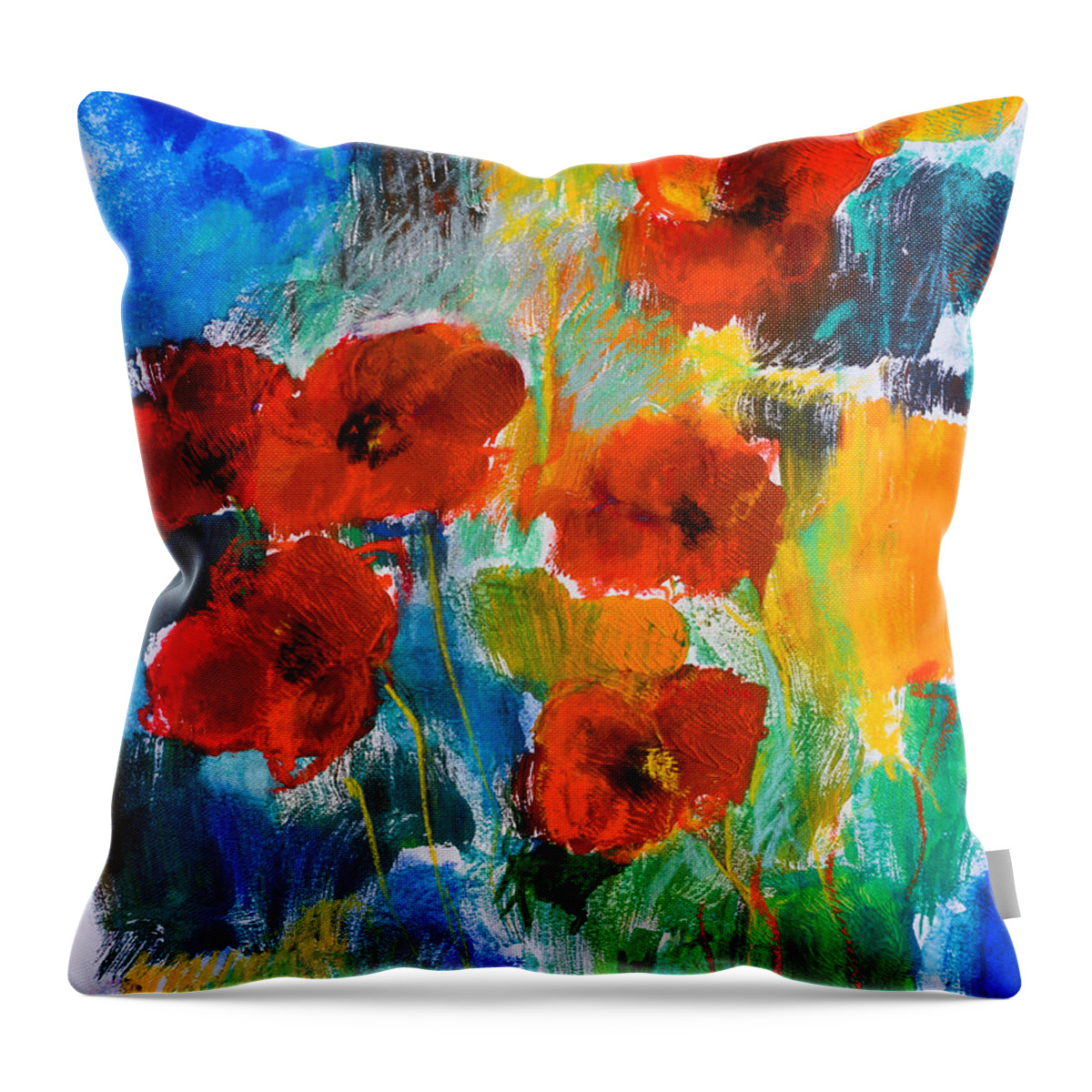 Poppies Throw Pillow featuring the painting Wild Poppies by Elise Palmigiani