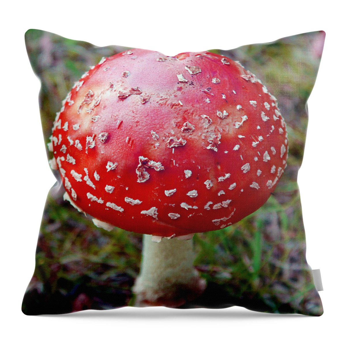 Nature Throw Pillow featuring the photograph Wild Red Mushroom by Nina Silver