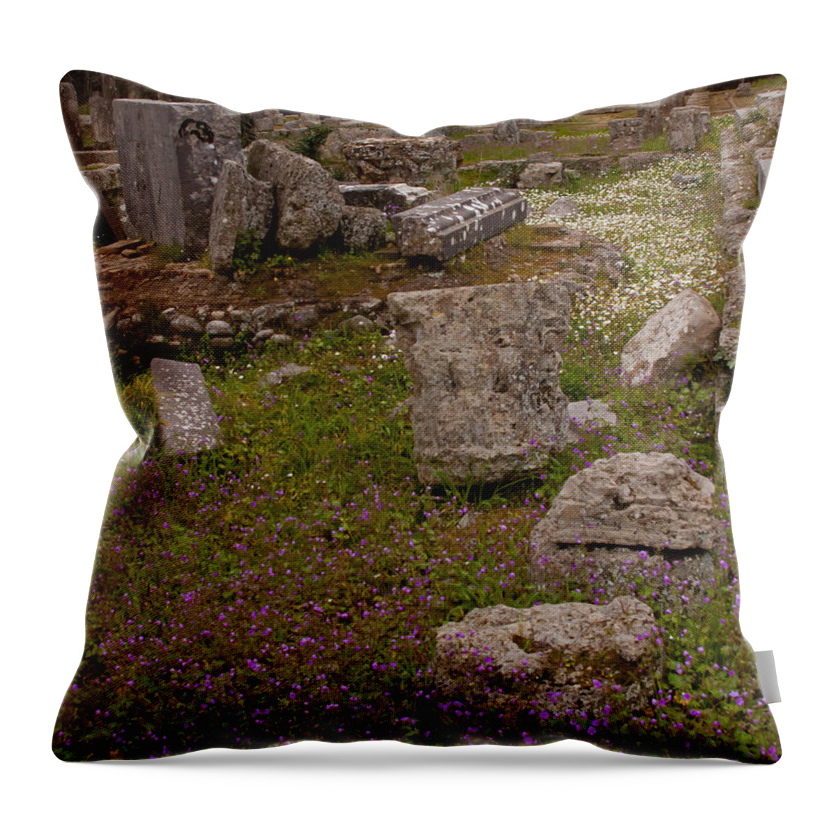 Olympia Throw Pillow featuring the photograph Wildflowers And Olympia Ruins  #9559 by J L Woody Wooden
