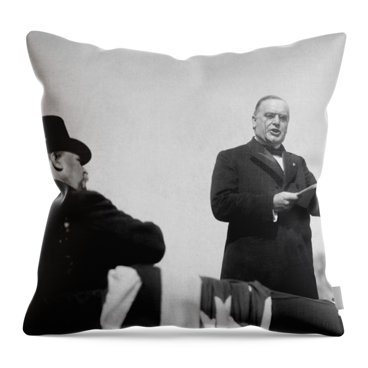 William Mckinley Throw Pillow featuring the photograph William McKinley Making His Inaugural Address by War Is Hell Store