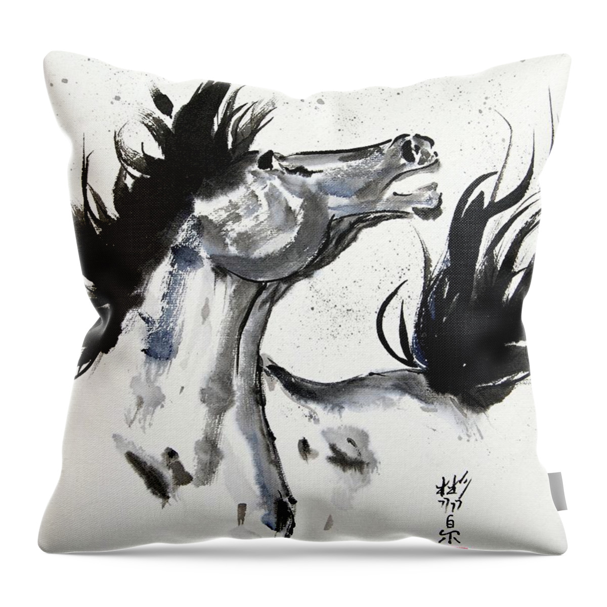 Chinese Brush Painting Horse Throw Pillow featuring the painting Wind Fire by Bill Searle