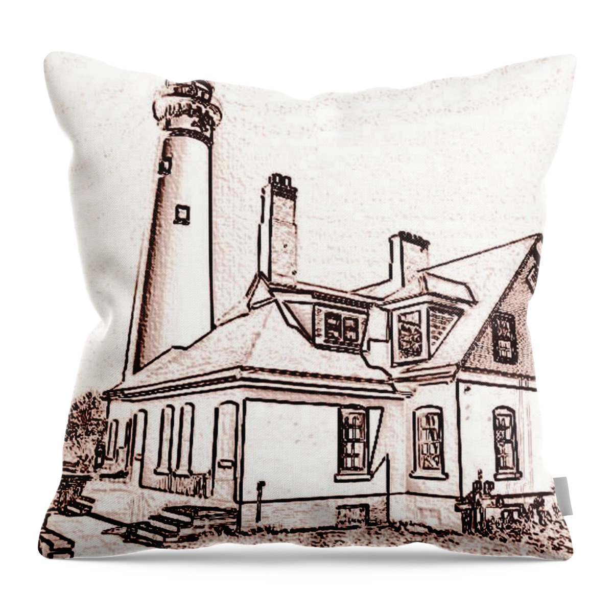  Throw Pillow featuring the photograph Wind Point Lighthouse drawing mode 1 by Daniel Thompson