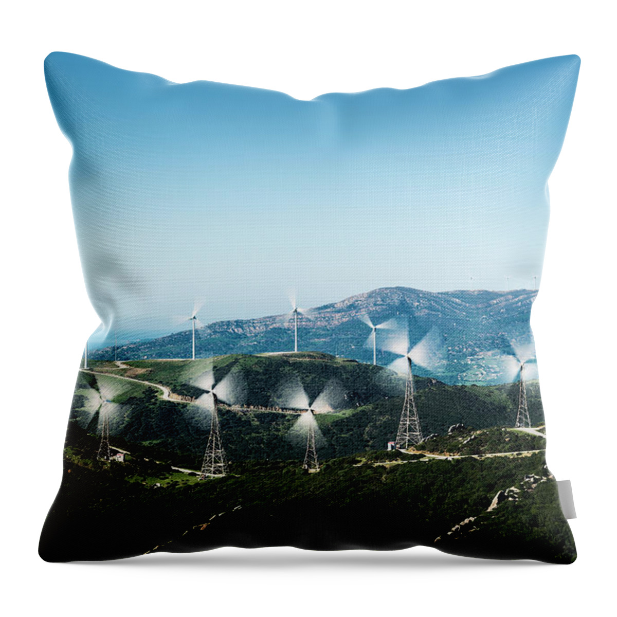 Environmental Conservation Throw Pillow featuring the photograph Wind Turbines On A Hill by Ben Welsh / Design Pics