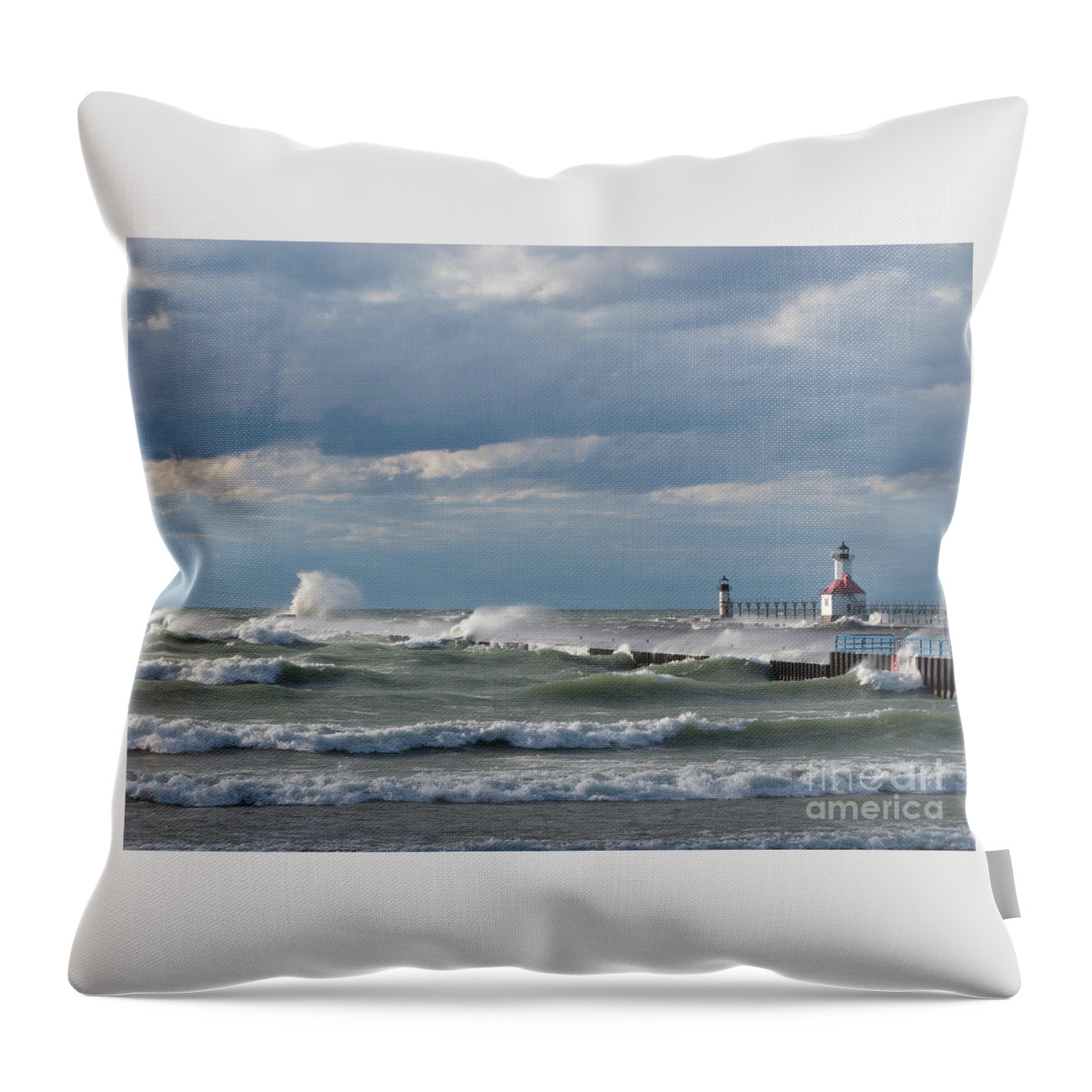 Lake Michigan Throw Pillow featuring the photograph Windblown Lake Michigan by Ann Horn