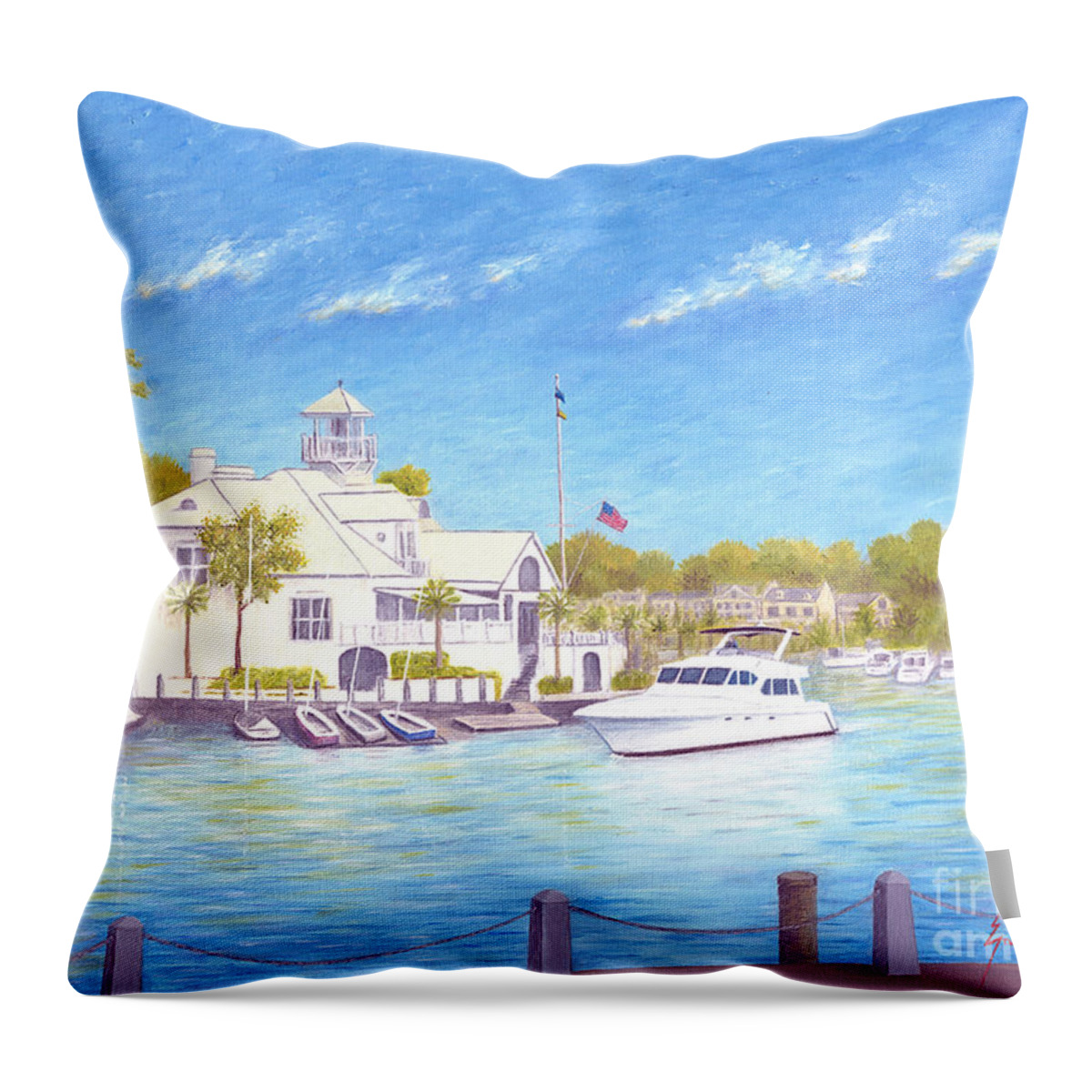 Hilton Head Island Throw Pillow featuring the painting Yacht at Hilton Head Island by Jerome Stumphauzer