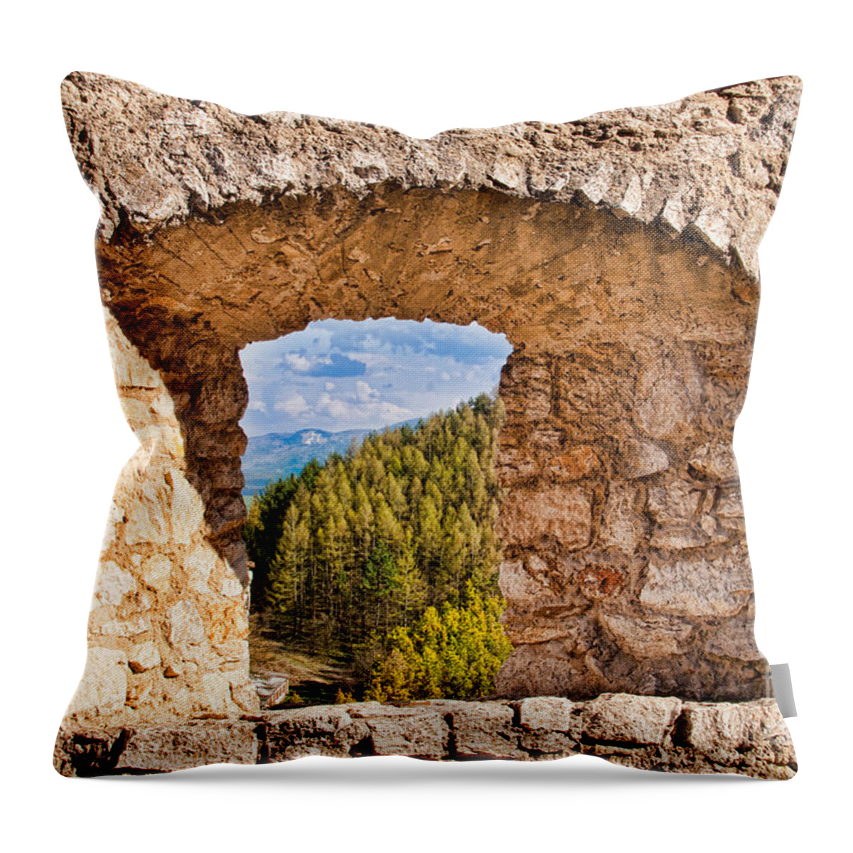 Wall Throw Pillow featuring the photograph Window in the castle wall by Les Palenik