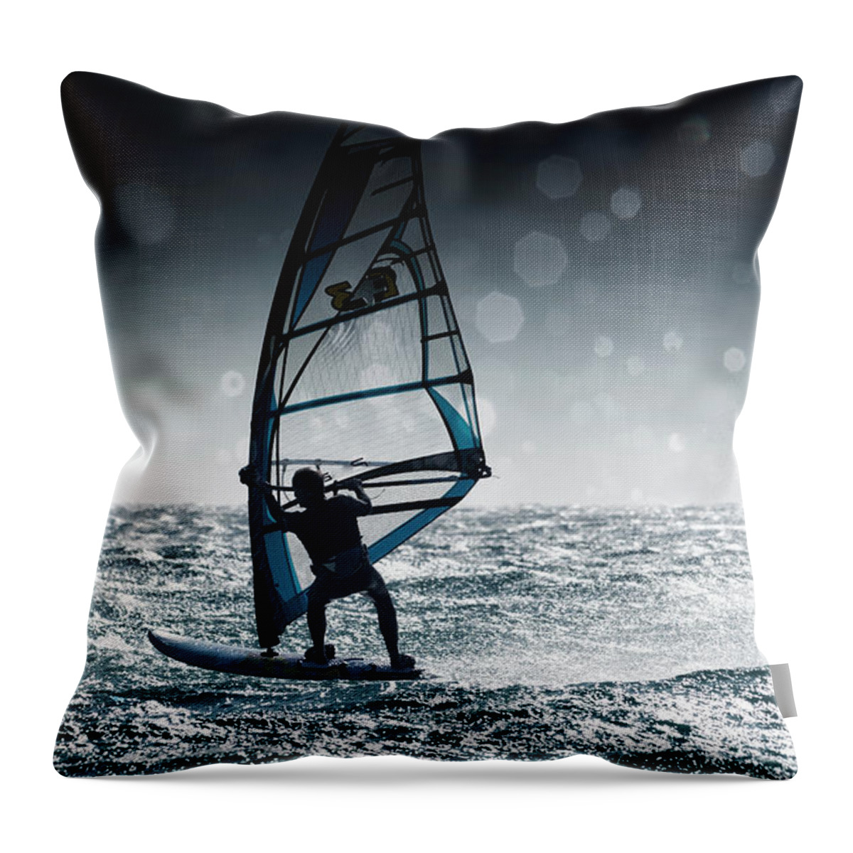 People Throw Pillow featuring the photograph Windsurfing With Water Drops On Camera by Ben Welsh / Design Pics