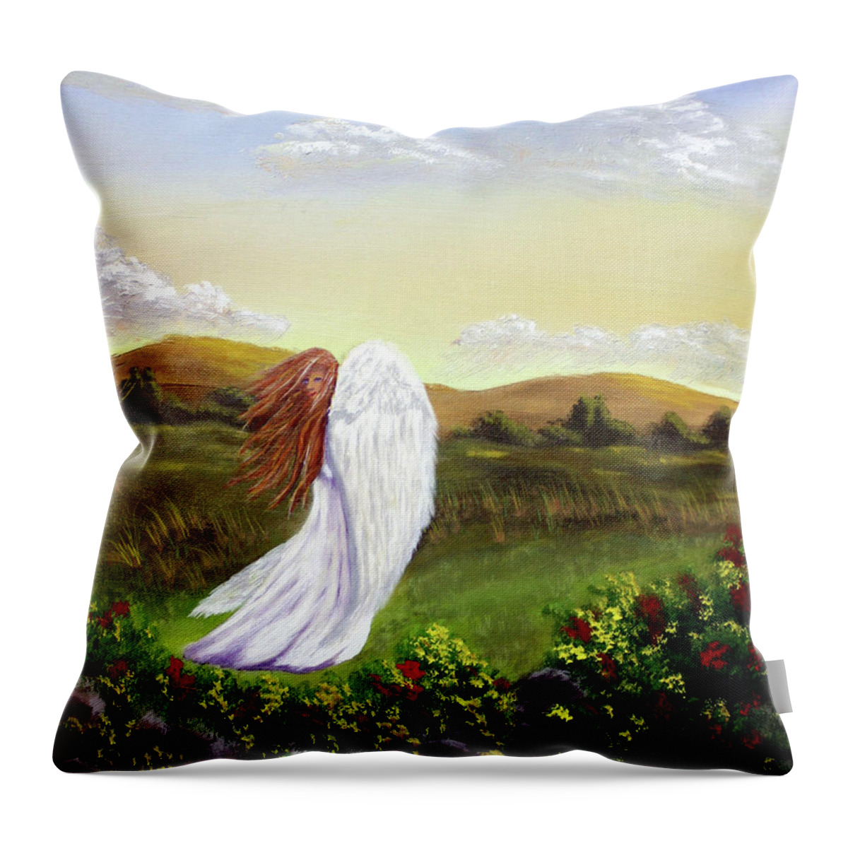 Angel Throw Pillow featuring the painting Windswept Angel by Dawn Blair