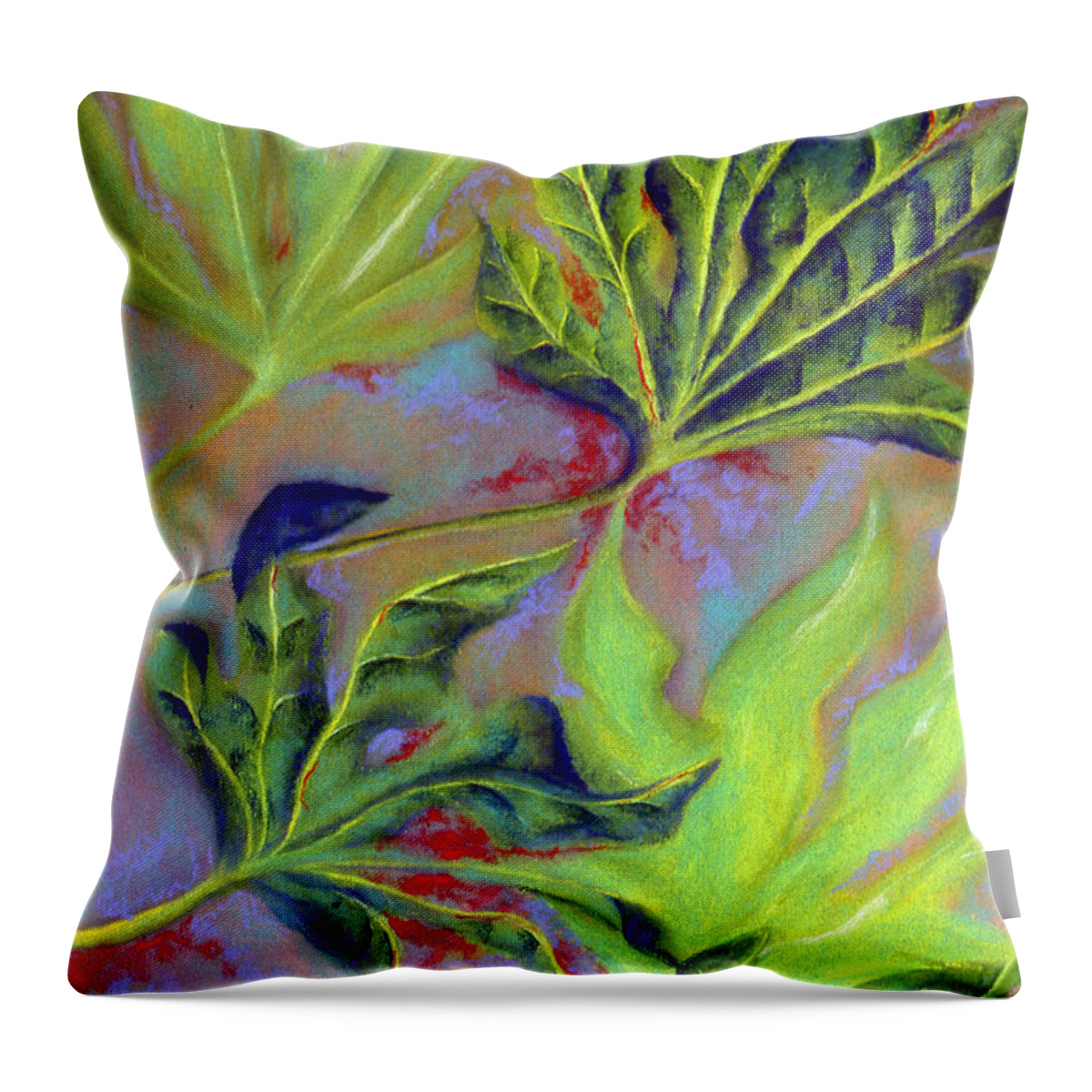 Leaves Throw Pillow featuring the pastel Windy by Susan Will