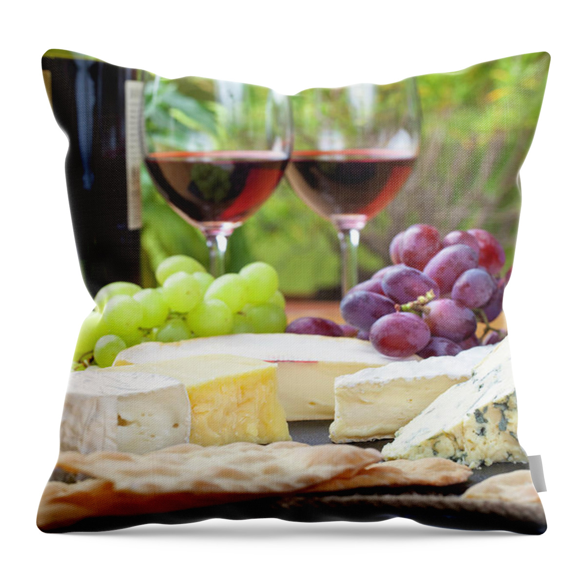 Cheese Throw Pillow featuring the photograph Wine And Cheese Platter by Nicolamargaret