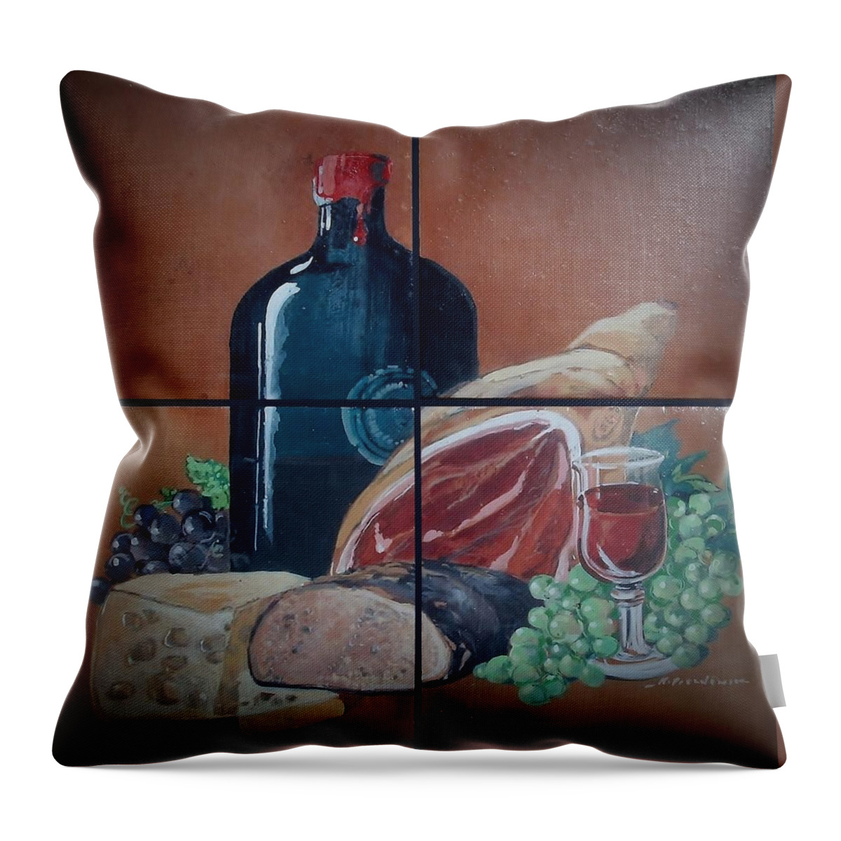 Wine Throw Pillow featuring the ceramic art Wine And Dine by Andrew Drozdowicz