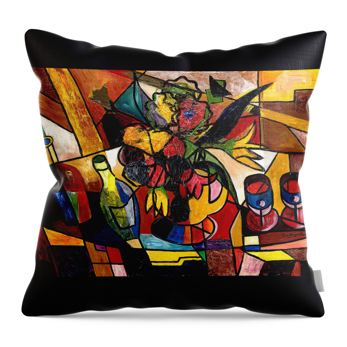 Everett Spruill Throw Pillow featuring the painting Wine and Flowers for two by Everett Spruill