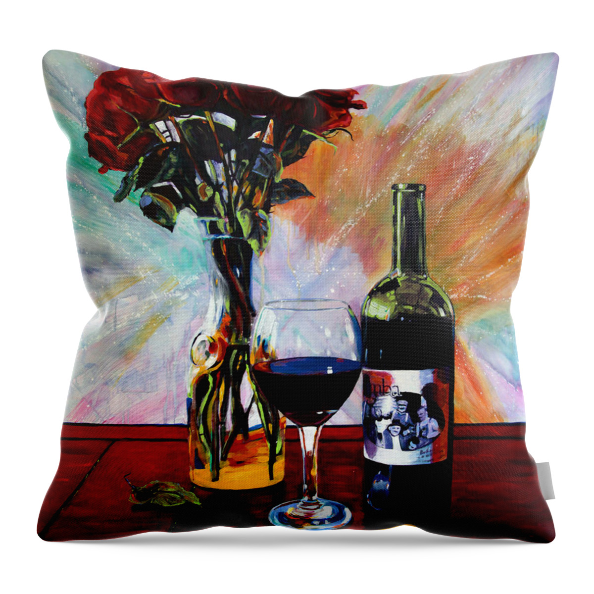 Roses Throw Pillow featuring the painting Wine and Roses by Steve Gamba