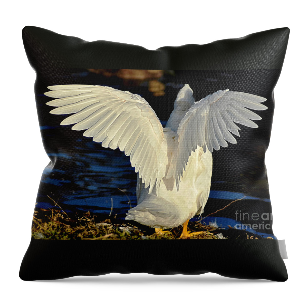 Photography Throw Pillow featuring the photograph Wings of a White Duck by Kaye Menner