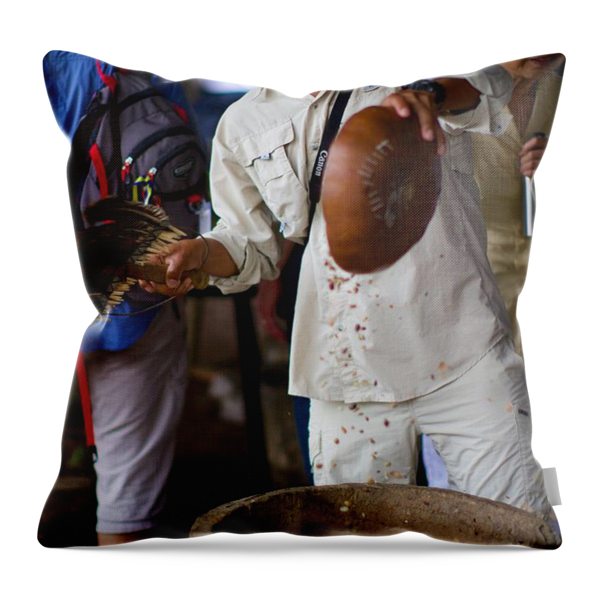 Traditional Coffee Farming Throw Pillow featuring the photograph Winnowing Coffee by Allan Morrison