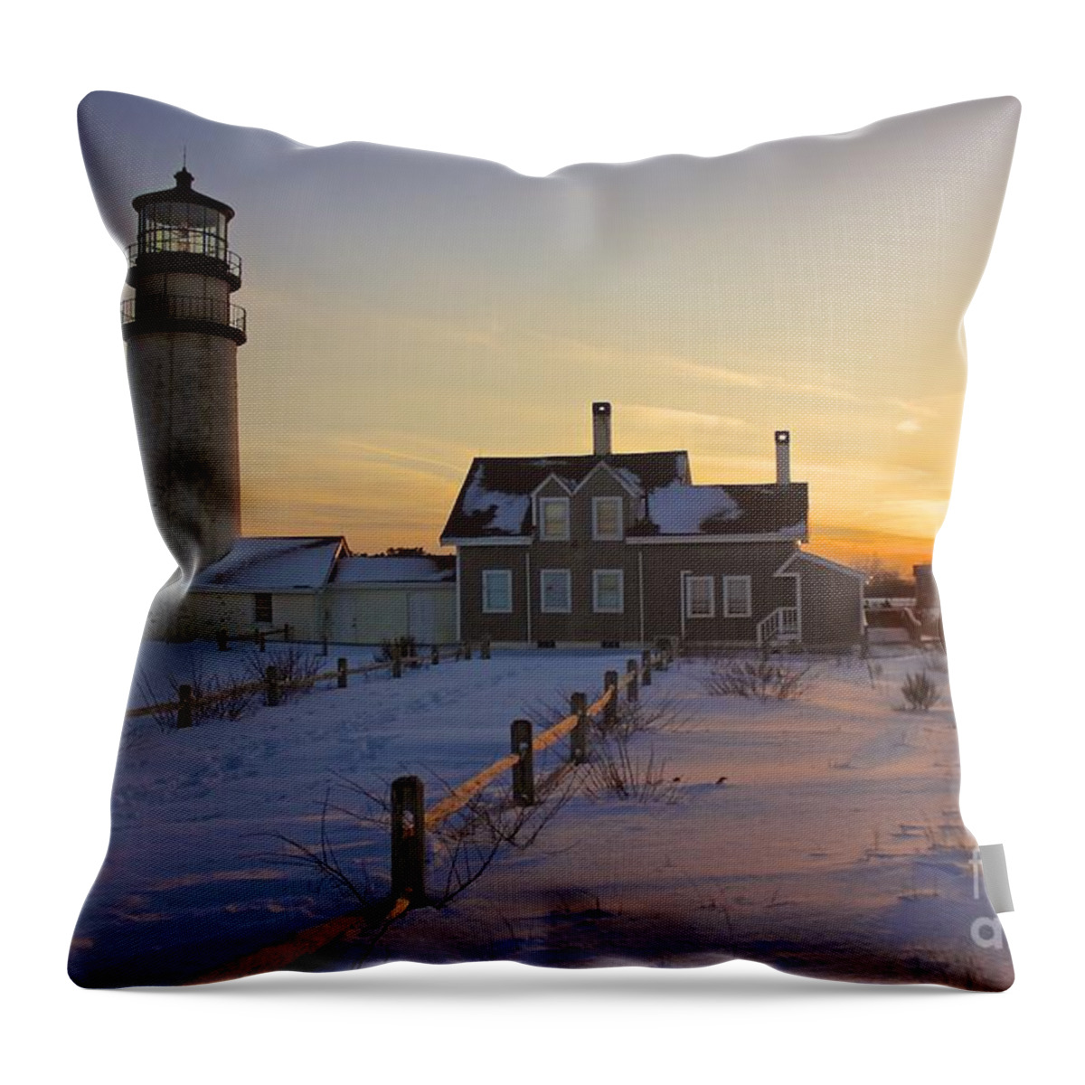 Highland Light Throw Pillow featuring the photograph Winter at Highland Lighthouse by Amazing Jules