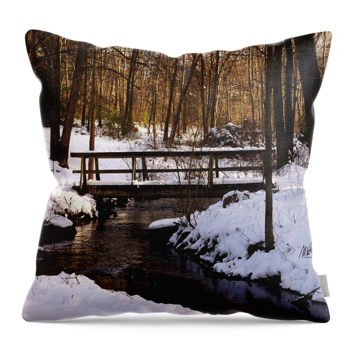 Winter Throw Pillow featuring the photograph Winter Bridge at Christmastime - Greeting Card by Mark Valentine