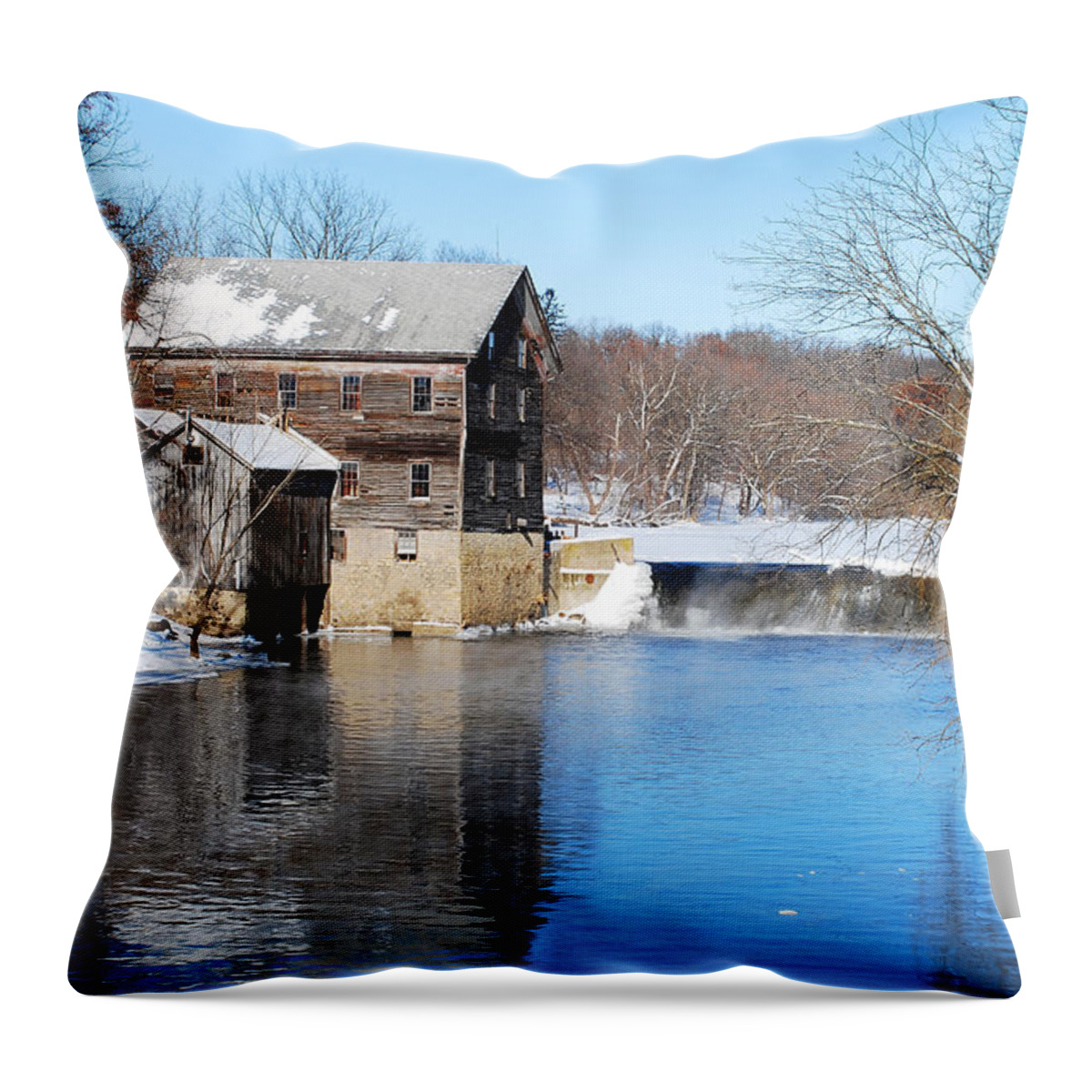 Jaeger Rye Mill Throw Pillow featuring the photograph Winter Capture Of The Old Jaeger Rye Mill by Janice Adomeit