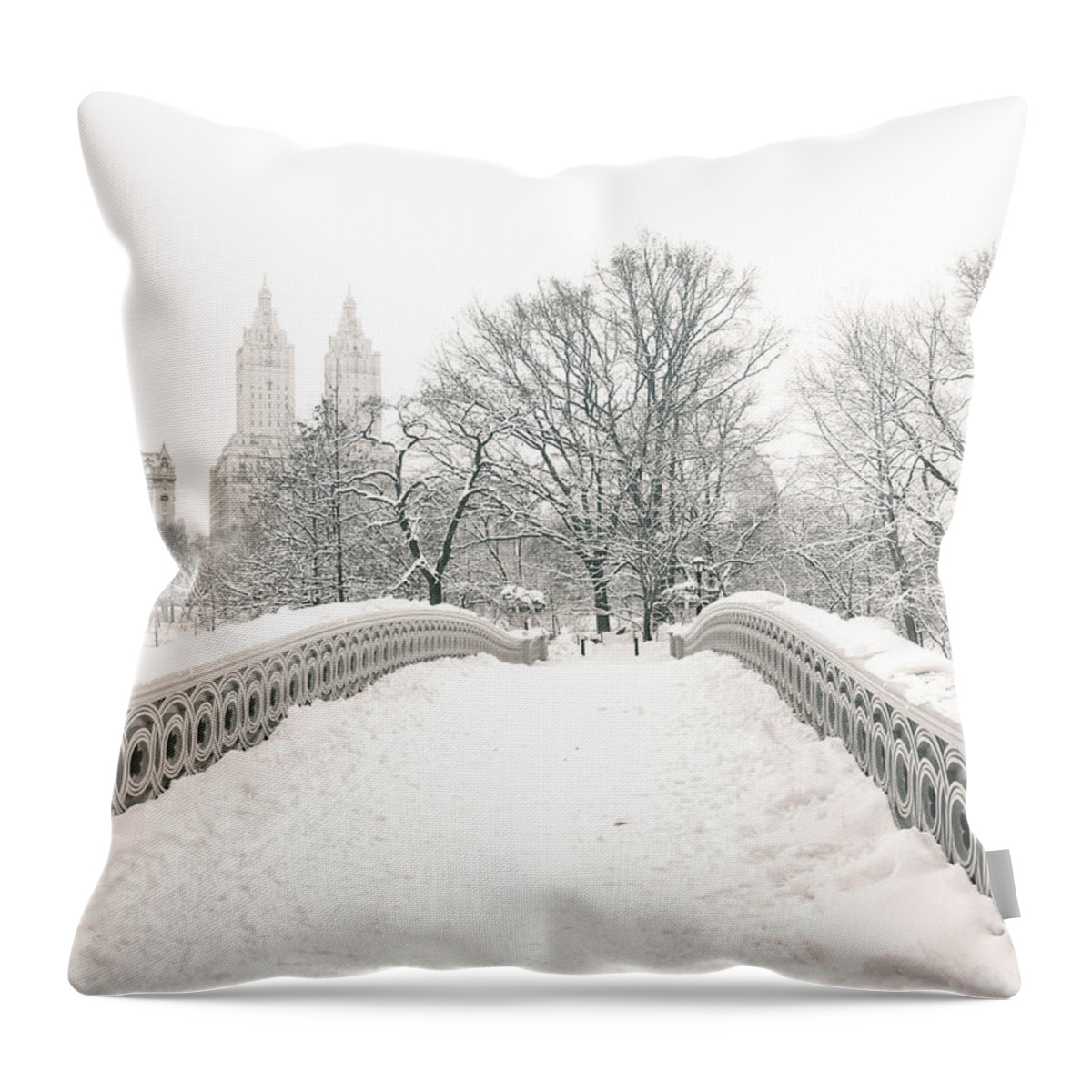 Nyc Throw Pillow featuring the photograph Winter - Central Park - Bow Bridge - New York City by Vivienne Gucwa