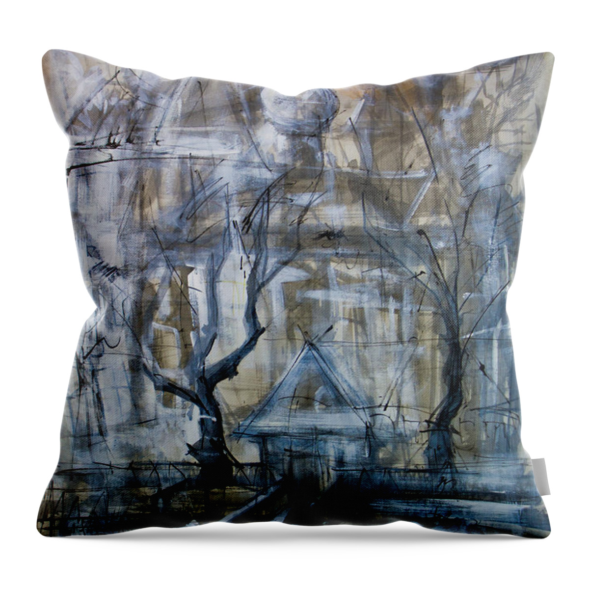 Cityscape Throw Pillow featuring the painting Winter City by Maxim Komissarchik