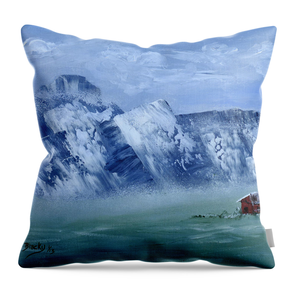 Red Barn Throw Pillow featuring the painting Winter Comes To The Valley by Donna Blackhall
