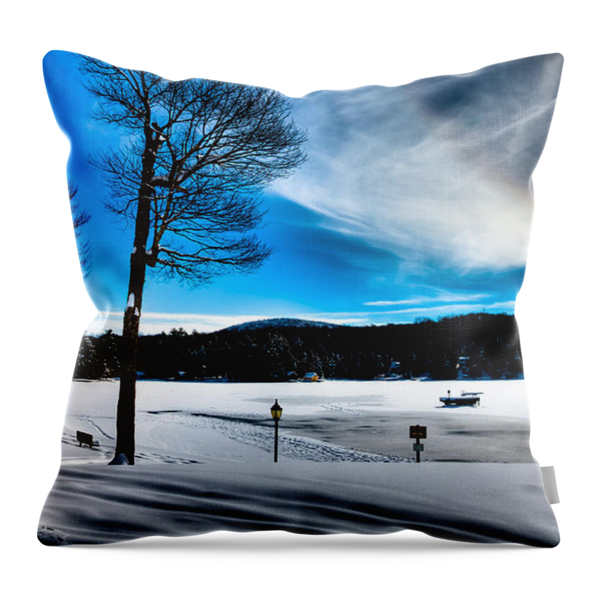 Winter Day On Old Forge Pond Throw Pillow featuring the photograph Winter Day on Old Forge Pond by David Patterson
