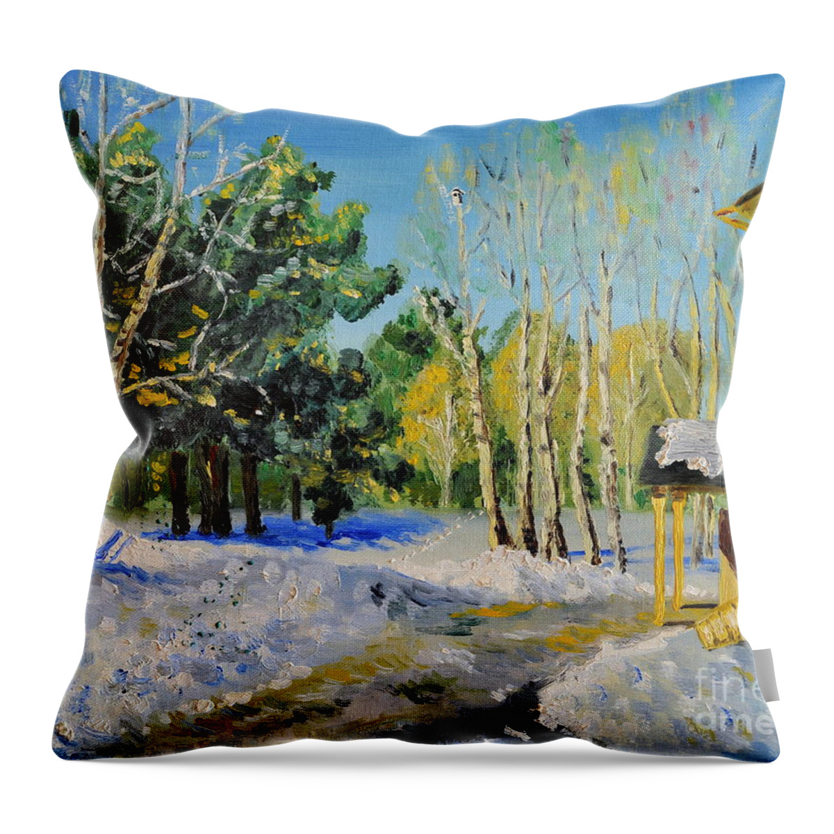 Landscape Throw Pillow featuring the painting Winter Day by Teresa Wegrzyn