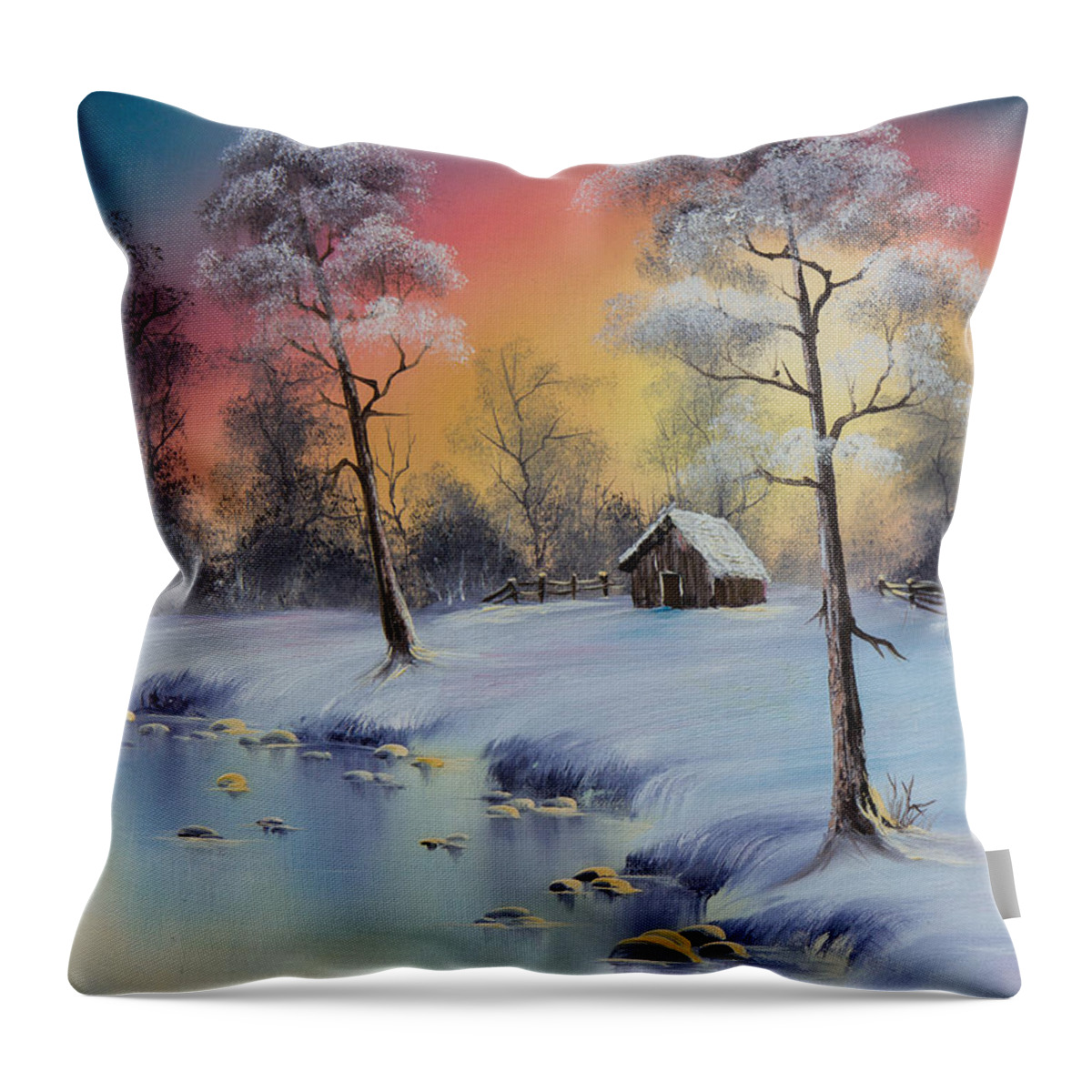 Landscape Throw Pillow featuring the painting Winter's Grace by Chris Steele