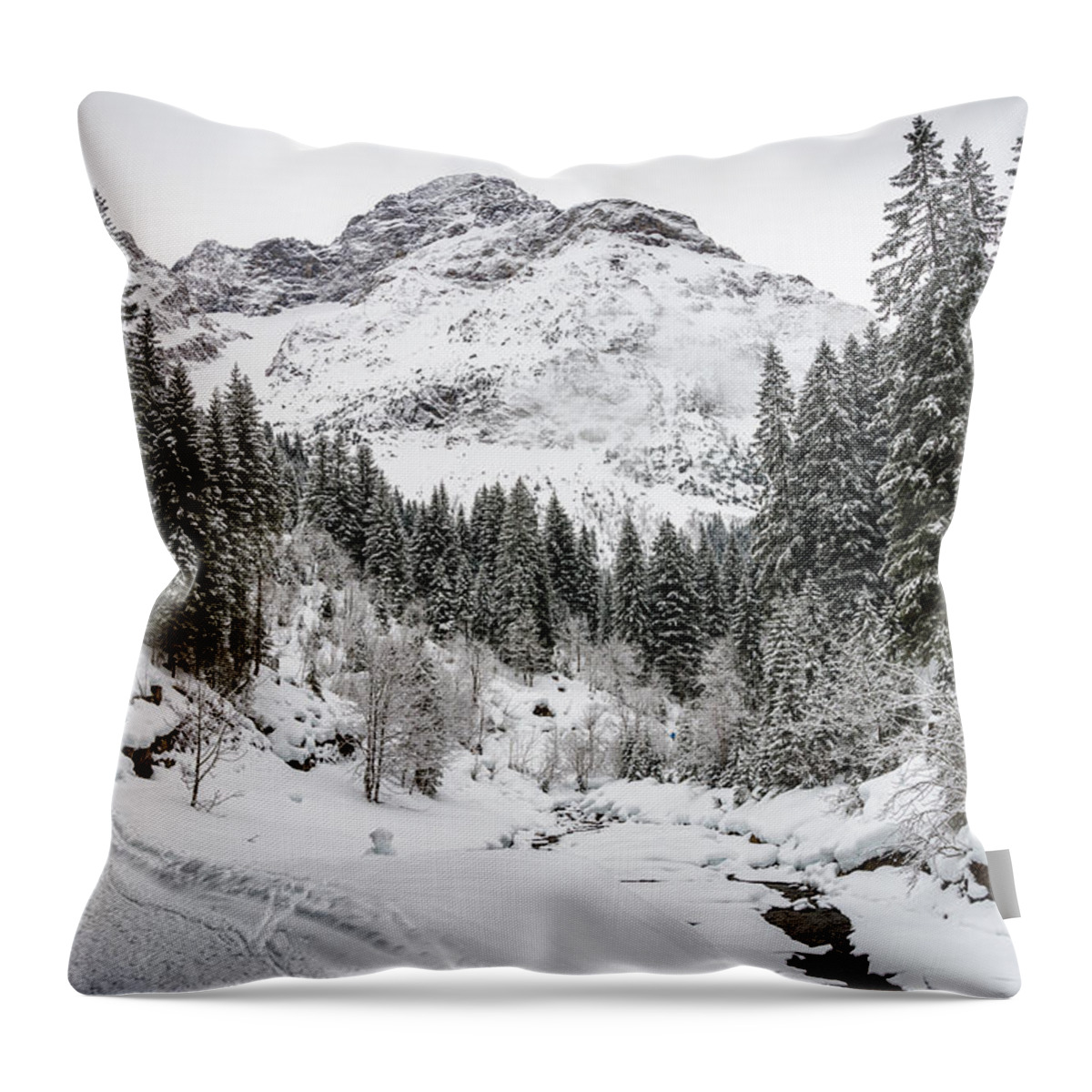 Winter Throw Pillow featuring the photograph Winter in Baergunt Valley Kleinwalsertal Austria by Matthias Hauser